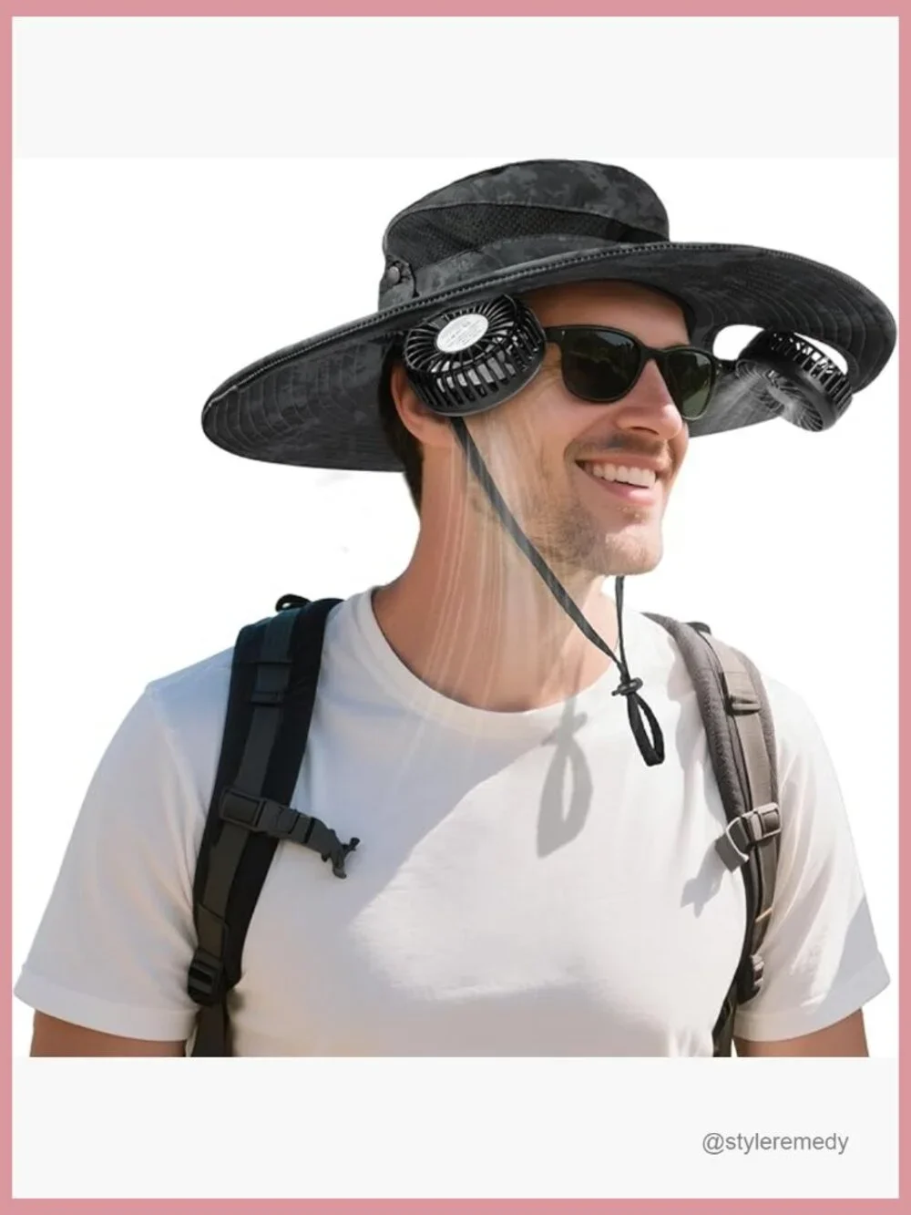 Bucket Hat Fan with 2600mAh Battery, 3 Speeds, UPF 50+, Portable Cooling,